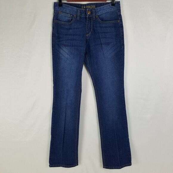 Express Jeans Womens 4 Blue Low Rise Straight Leg Dark Wash Denim W30 x L30.5 - Picture 1 of 16